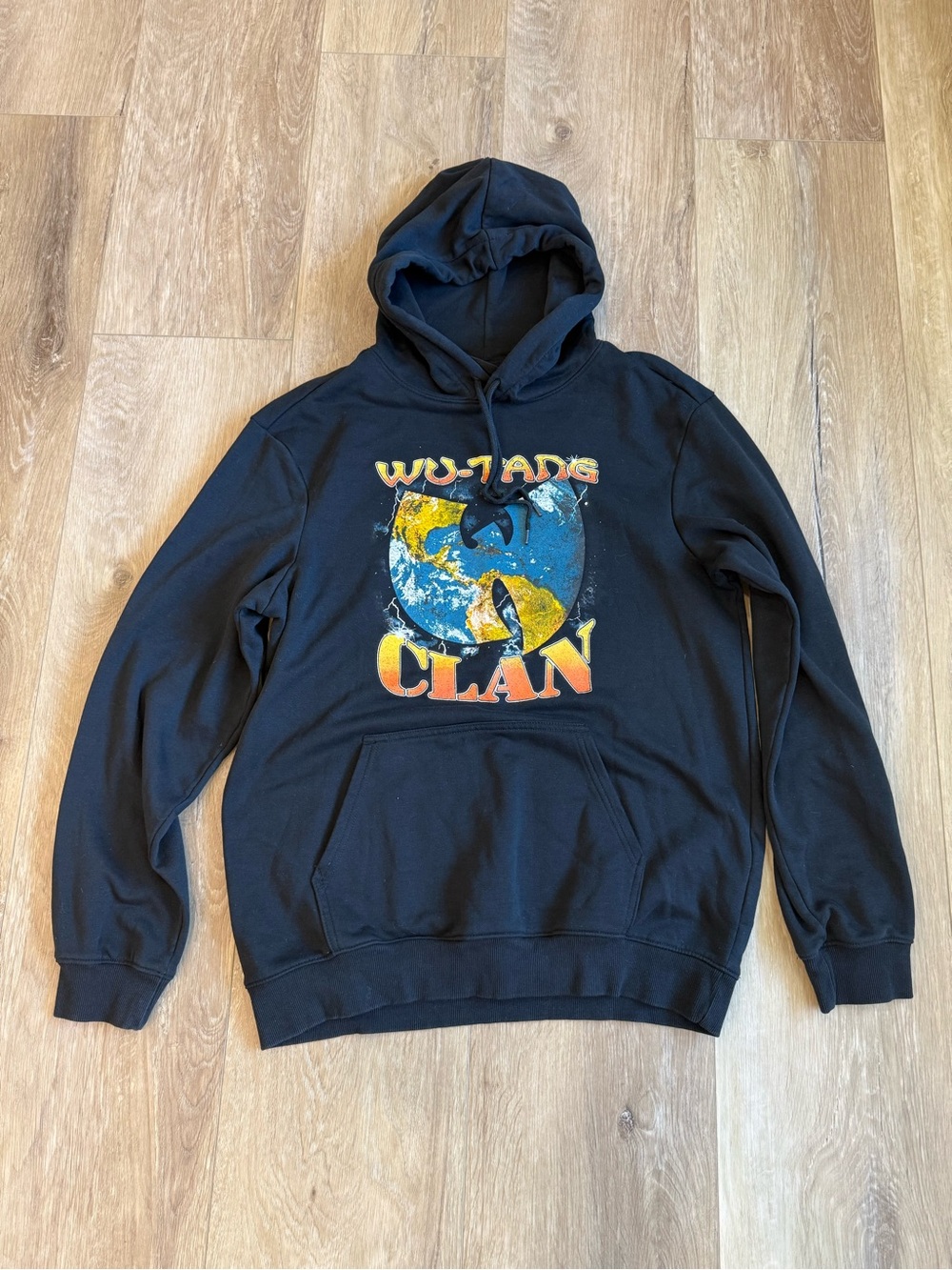 H&M Black Wu-Tang Clan Graphic Hoodie with Blue & Yellow Print